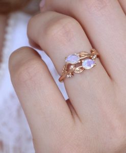 Moonstone Engagement Ring, Rose Gold Vintage Delicate Pear Shaped Cut Moonstone Ring - Image 6