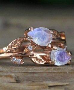 Moonstone Engagement Ring, Rose Gold Vintage Delicate Pear Shaped Cut Moonstone Ring - Image 8