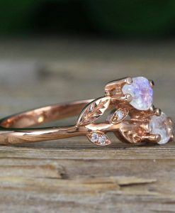 Moonstone Engagement Ring, Rose Gold Vintage Delicate Pear Shaped Cut Moonstone Ring - Image 9