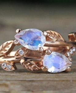 Moonstone Engagement Ring, Rose Gold Vintage Delicate Pear Shaped Cut Moonstone Ring - Image 11