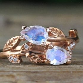 Moonstone Engagement Ring, Rose Gold Vintage Delicate Pear Shaped Cut Moonstone Ring