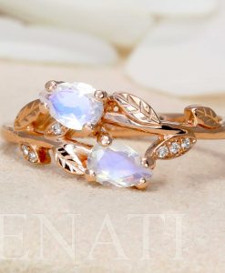 Moonstone Engagement Ring, Rose Gold Vintage Delicate Pear Shaped Cut Moonstone Ring - Image 13