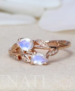 Moonstone Engagement Ring, Rose Gold Vintage Delicate Pear Shaped Cut Moonstone Ring - Image 14
