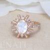 Moonstone engagement ring, Vintage oval moonstone and diamond rose gold ring
