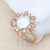 Moonstone engagement ring, Vintage oval moonstone and diamond rose gold ring