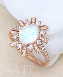 Moonstone engagement ring, Vintage oval moonstone and diamond rose gold ring - Image 7
