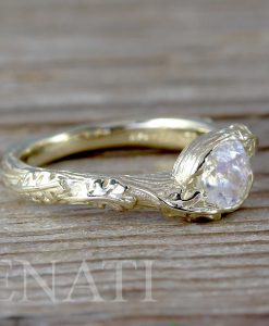 Natural Floral Rainbow Moonstone Leaf Ring, Moonstone Gemstone 14k 18k Engagement Ring - Image 2