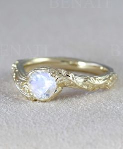Natural Floral Rainbow Moonstone Leaf Ring, Moonstone Gemstone 14k 18k Engagement Ring - Image 4