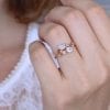 Pear Cut Rainbow Moonstone Nature Inspired Ring, Vintage Moonstone Engagement Ring in Rose Gold