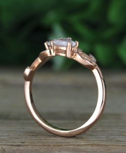 Pear Cut Rainbow Moonstone Nature Inspired Ring, Vintage Moonstone Engagement Ring in Solid Gold - Image 11