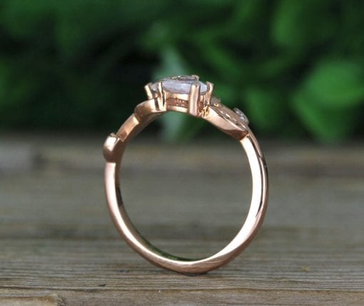 Pear Cut Rainbow Moonstone Nature Inspired Ring, Vintage Moonstone Engagement Ring in Rose Gold