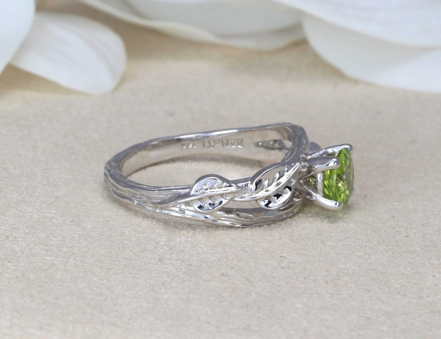 Peridot Engagement Ring, Leaf Engagement Ring With Peridot | Benati