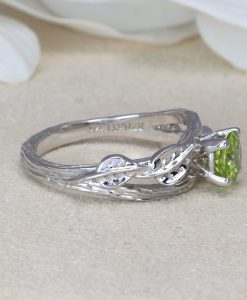 Peridot Engagement Ring, Leaf Engagement Ring With Peridot - Image 2