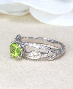 Peridot Engagement Ring, Leaf Engagement Ring With Peridot - Image 3