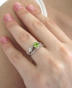 Peridot Engagement Ring, Leaf Engagement Ring With Peridot - Image 5