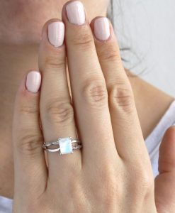 Rainbow Moonstone Leaves Engagement Ring, Moonstone Leaves Ring - Image 7