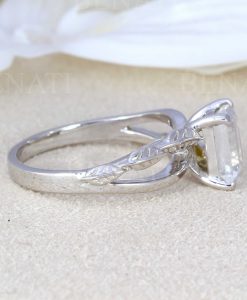 Rose Gold Moonstone Engagement Ring, Emerald Cut Moonstone Leaves Engagement Ring - Image 3