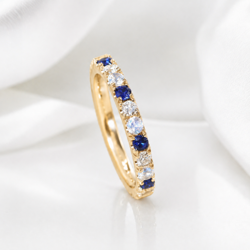 Sapphire Diamond Moonstone Eternity Band, Pave Eternity Wedding Ring