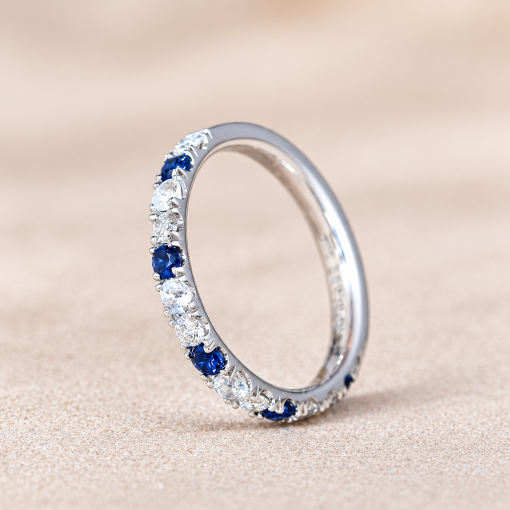 Sapphire Diamond Moonstone Eternity Band, Pave Eternity Wedding Ring
