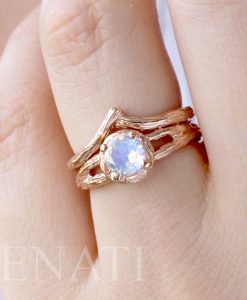 Wedding Set with Moonstone Wood Engagement Ring, Bridel Set Twig Ring - Image 2