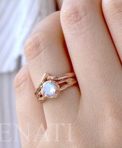 Wedding Set with Moonstone Wood Engagement Ring, Bridel Set Twig Ring - Image 3