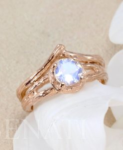 Wedding Set with Moonstone Wood Engagement Ring, Bridel Set Twig Ring - Image 5