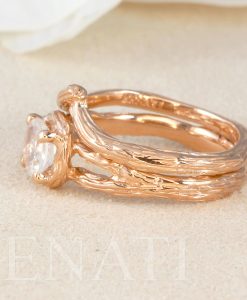 Wedding Set with Moonstone Wood Engagement Ring, Bridel Set Twig Ring - Image 6