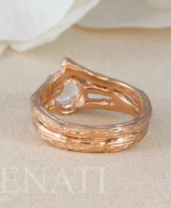 Wedding Set with Moonstone Wood Engagement Ring, Bridel Set Twig Ring - Image 7