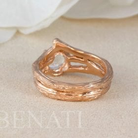 Wedding Set with Moonstone Wood Engagement Ring, Bridel Set Twig Ring