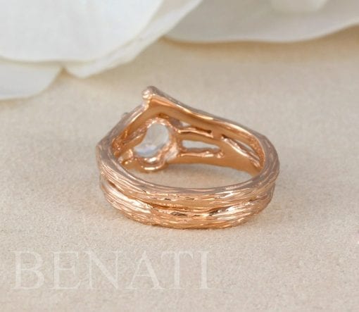 Wedding Set with Moonstone Wood Engagement Ring, Bridel Set Twig Ring