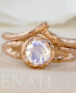 Wedding Set with Moonstone Wood Engagement Ring, Bridel Set Twig Ring - Image 8