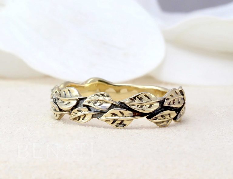 Leaf Wedding Band Nature Inspired Leaves Ring Earth Tree Plant Floral