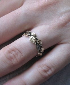 Leaf Wedding Band Nature Inspired Leaves Ring Earth Tree Plant Floral Ring, Handmade Gold Wedding Vintage Ring - Image 5