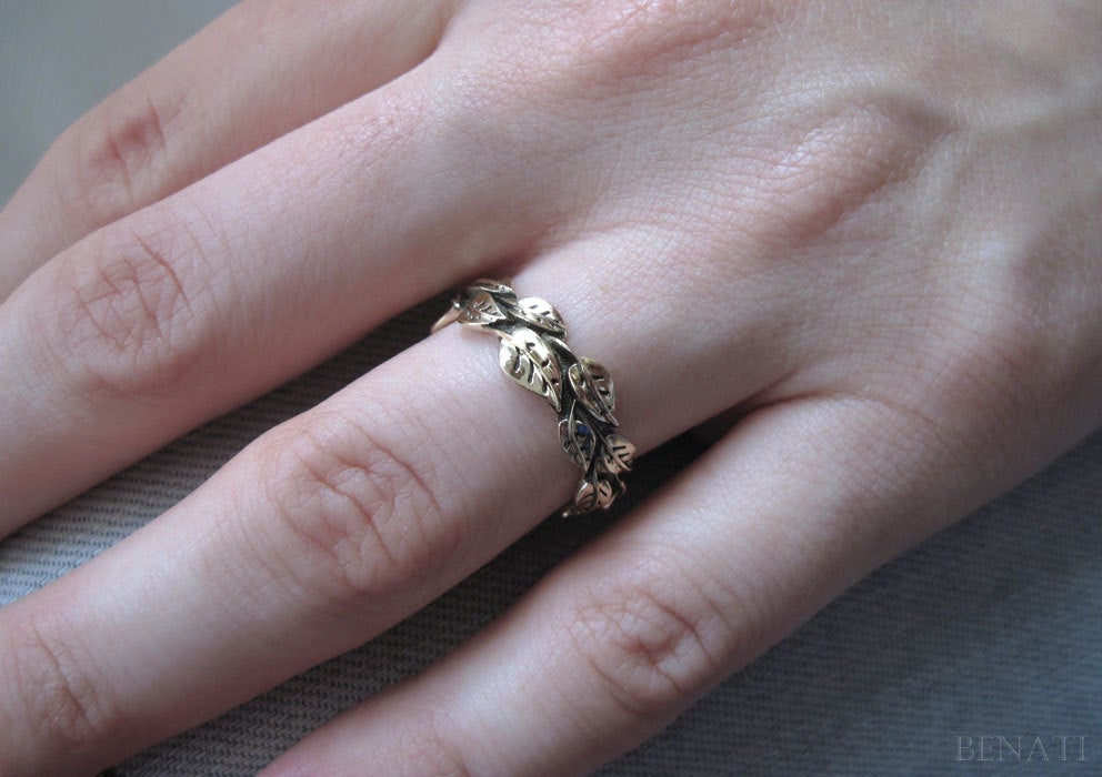 Leaf Wedding Band Nature Inspired Leaves Ring Earth Tree