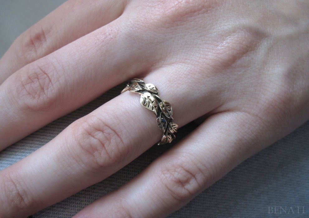 Leaf Wedding  Band Nature  Inspired Leaves Ring  Earth Tree 