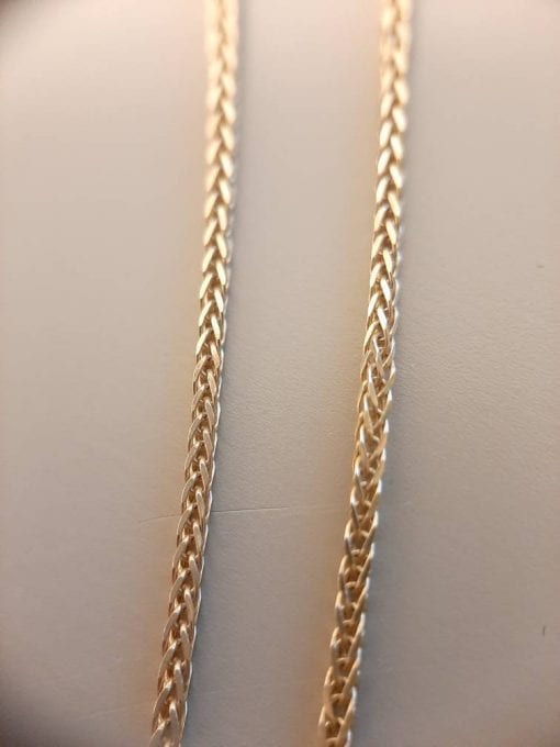 14k Solid Gold Spiga Chain, Wheat Chain Necklace In Solid 14k Gold