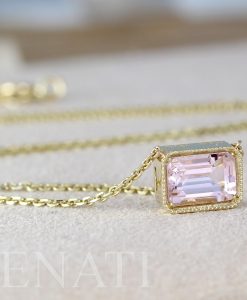Vintage Emerald Cut Pink Morganite Necklace, Morganite Pendant Solid 14K Rose Gold Chain - Image 5
