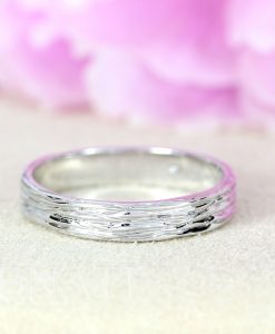 Sterling Silver Twig Wood Wedding Band, Unisex Bark Wedding Band - Image 3
