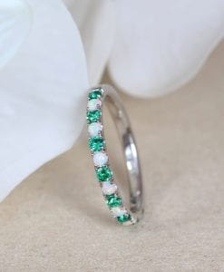 Opal Emerald Wedding Band, 2mm Opal Emerald Eternity Band