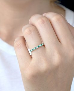 Opal Emerald Wedding Band, 2mm Opal Emerald Eternity Band - Image 2