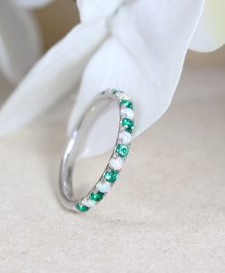 Opal Emerald Wedding Band, 2mm Opal Emerald Eternity Band - Image 3