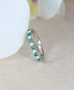 Opal Emerald Wedding Band, 2mm Opal Emerald Eternity Band - Image 4