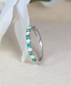 Opal Emerald Wedding Band, 2mm Opal Emerald Eternity Band - Image 5