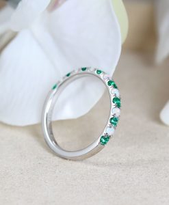 Opal Emerald Wedding Band, 2mm Opal Emerald Eternity Band - Image 6