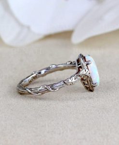 White Opal Silver Ring, Pear Cut Opal Ring - Image 4