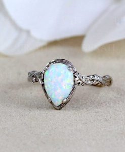 White Opal Silver Ring, Pear Cut Opal Ring - Image 5