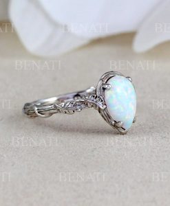 White Opal Silver Ring, Pear Cut Opal Ring - Image 6