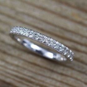 White gold leaves wedding band, Floral wedding ring