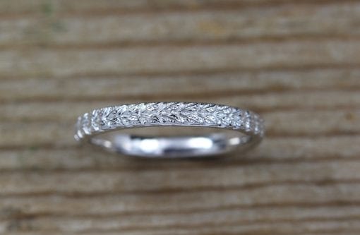 White gold leaves wedding band, Floral wedding ring