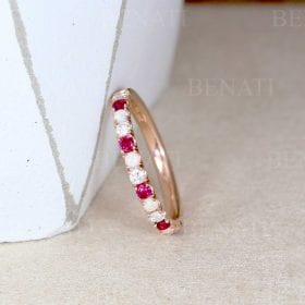 Opal Ruby Diamond Eternity Band, Rose Gold Ruby Opal Wedding Ring